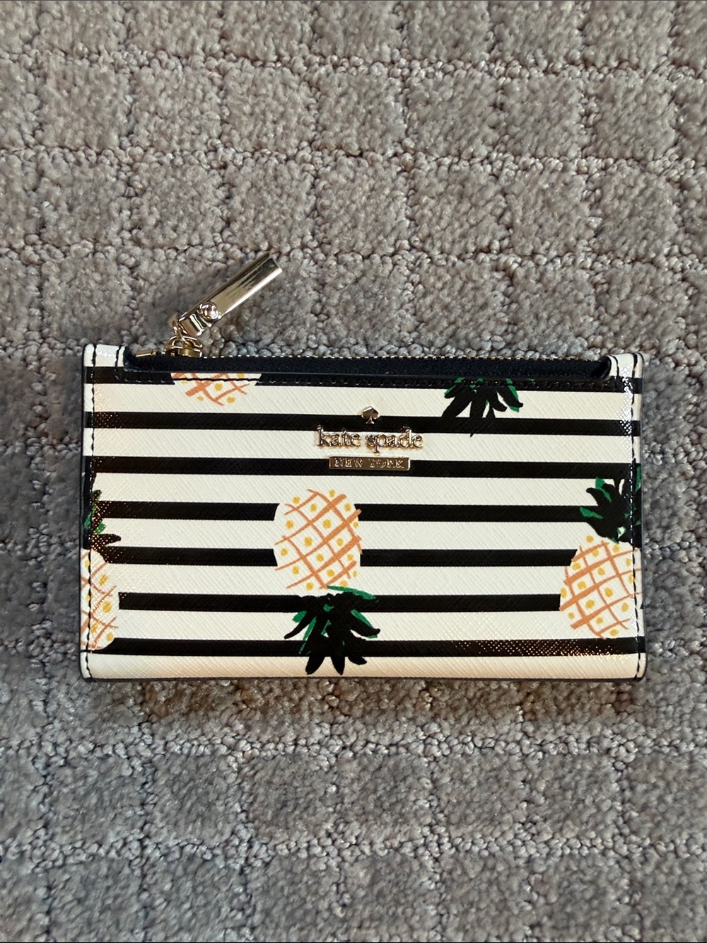 kate spade Black & White Striped Wallet with Pineapple Print